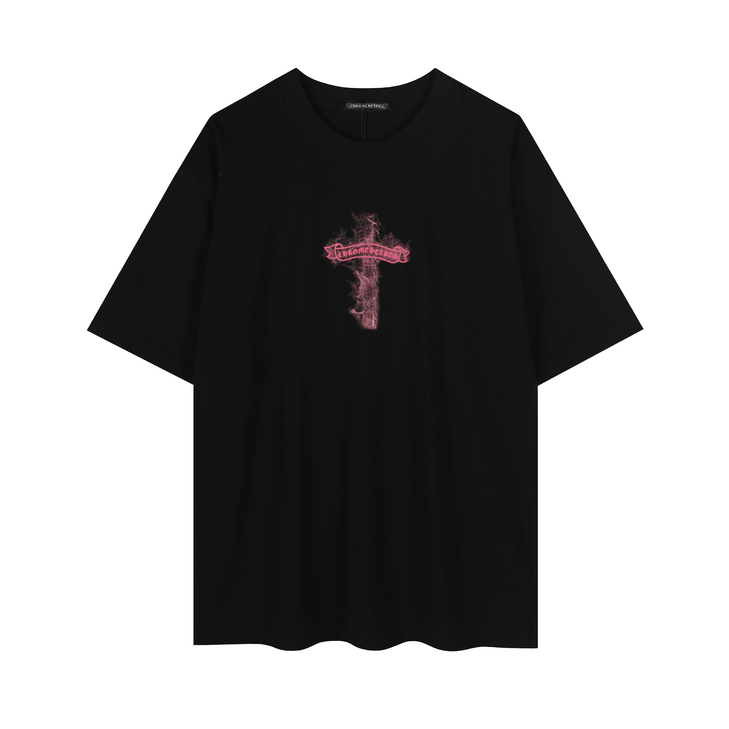 Chrome Hearts Black Base Pink Flame Cross T-shirt P65