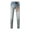 Men Streetwear Jeans Light Blue Washed with Clean Look and Graphic Back Pocket Patch 3032
