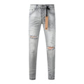 Men's Light Grey Distressed Jeans Slim Fit Stretch Denim Pants Ripped Casual Streetwear Fashion Trousers 3056
