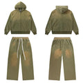 Vale Forever Vintage Gothic Cross Zip-Up Hoodie & Sweatpants Set - Olive Green
