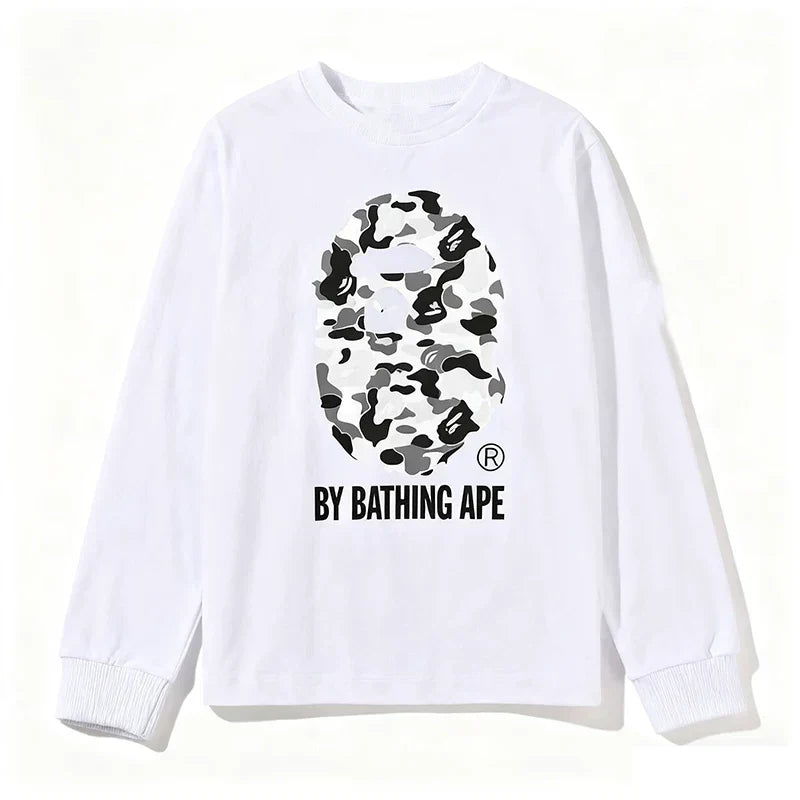 BAPE Style "BY BATHING APE" Camo Ape Head Long-Sleeve Tee - White/Monochrome Camo