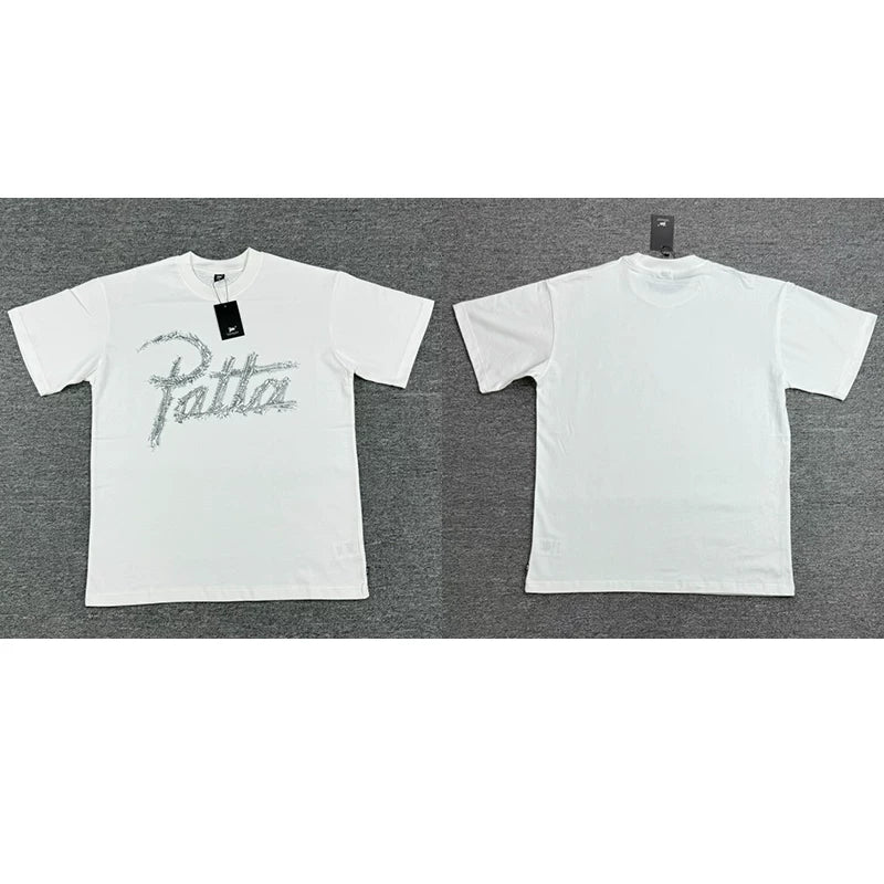 Patta Grey Script Logo White Short Sleeve T-shirt Unisex