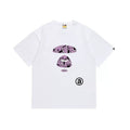 BAPE Style Abstract Deconstructed Ape Head Tee - White/Purple