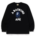 BAPE Style Collegiate Arc Logo & Camo Ape Head Long-Sleeve Tee - White/Red