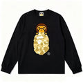 BAPE Style Baby Milo Peeking on Camo Ape Head Long-Sleeve Tee - Black/Yellow