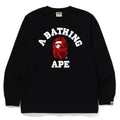 BAPE Style Collegiate Arc Logo & Camo Ape Head Long-Sleeve Tee - Black/Purple