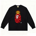 BAPE Style Baby Milo Peeking on Camo Ape Head Long-Sleeve Tee - Black/Red
