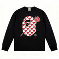BAPE Style Heart & Rose Ape Head Long-Sleeve Tee - Black/Red-White