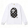 BAPE Style All-Over Cartoon Print Ape Head Long-Sleeve Tee - White