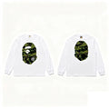 BAPE Style Big Camo Ape Head Long-Sleeve Tee - White/Green