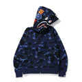 BAPE Style Camo Shark Full-Zip Hoodie - Blue