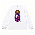 BAPE Style Baby Milo Peeking on Camo Ape Head Long-Sleeve Tee - White/Purple