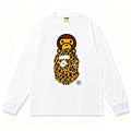 BAPE Style Baby Milo on Leopard Camo Ape Head Long-Sleeve Tee - White/Leopard
