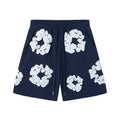 Denim Tears Cotton Wreath Graphic Shorts - Navy Blue / Relaxed Streetwear Fit