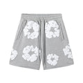 Denim Tears Cotton Wreath Graphic Shorts - Heather Grey / Relaxed Streetwear Fit