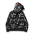BAPE Style Camo Shark Full-Zip Hoodie - Black/Grey