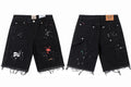 Gallery Dept. Raw-Edge Distressed Paint Splatter Denim Shorts - Black