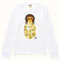 BAPE Style Baby Milo Peeking on Camo Ape Head Long-Sleeve Tee - White/Yellow