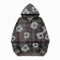 "Denim Tears" Plaid Pattern Full-Zip Oversized Hoodie (Brown)
