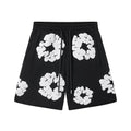 Denim Tears Cotton Wreath Graphic Shorts - Black / Relaxed Streetwear Fit