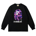 BAPE Style "BY BATHING APE" Camo Ape Head Long-Sleeve Tee - Black/Purple