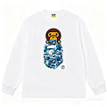 BAPE Style Baby Milo Peeking on Camo Ape Head Long-Sleeve Tee - White/Blue