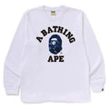 BAPE Style Collegiate Arc Logo & Camo Ape Head Long-Sleeve Tee - White/Blue