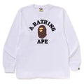 BAPE Style Collegiate Arc Logo & Ape Head Long-Sleeve Tee - White