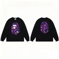 BAPE Style Big Camo Ape Head Long-Sleeve Tee - Black/Purple