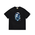BAPE Style Winter Snow Scenery Ape Head Short-Sleeve Tee - Black