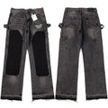 Gallery Dept. Contrast Knee Patch Distressed Black Denim Cargo Jeans