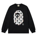 BAPE Style All-Over Cartoon Print Ape Head Long-Sleeve Tee - Black