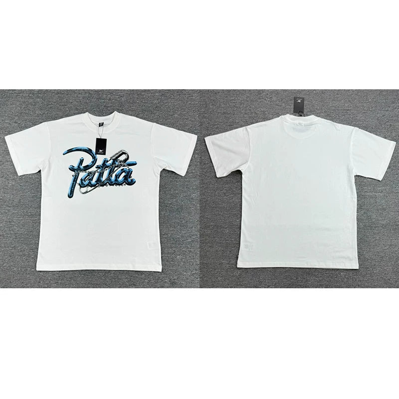 Patta Blue Script Logo White Short Sleeve T-Shirt Unisex