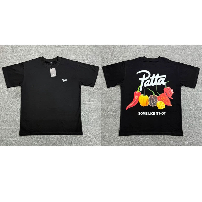Patta Color Pepper Vegetable Graphic Black Short Sleeve T-Shirt Unisex