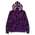 BAPE Style Camo Gold Shark Teeth Full-Zip Hoodie - Purple