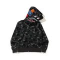 BAPE Style Camo Shark Full-Zip Hoodie - Black/Grey