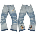 Gallery Dept. Graphic Logo & Spray Stripe Distressed Denim Jeans