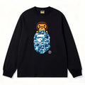 BAPE Style Baby Milo Peeking on Camo Ape Head Long-Sleeve Tee - Black/Blue