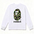 BAPE Style "BY BATHING APE" Camo Ape Head Long-Sleeve Tee - White/Green