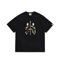 BAPE Style Camo Shark Full-Zip Motif Short-Sleeve Tee - Black/Classic Green