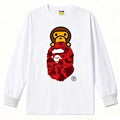 BAPE Style Baby Milo Peeking on Camo Ape Head Long-Sleeve Tee - White/Red