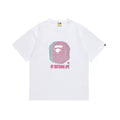 BAPE Style Glitch Colorblock Ape Head Short-Sleeve Tee - White