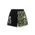 BAPE Style Split-Color Camo Shark Casual Shorts - Black/Green (Inverted)