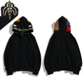 BAPE Style Solid Black Shark Full-Zip Hoodie - Green Camo Interior