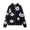 "Denim Tears" Black Floral Pattern Full-Zip Hoodie
