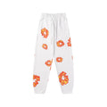 "Denim Tears" White & Red-Orange Floral Pattern Oversized Sweatpants