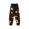 "Denim Tears" Black & Red-Orange Floral Pattern Oversized Sweatpants